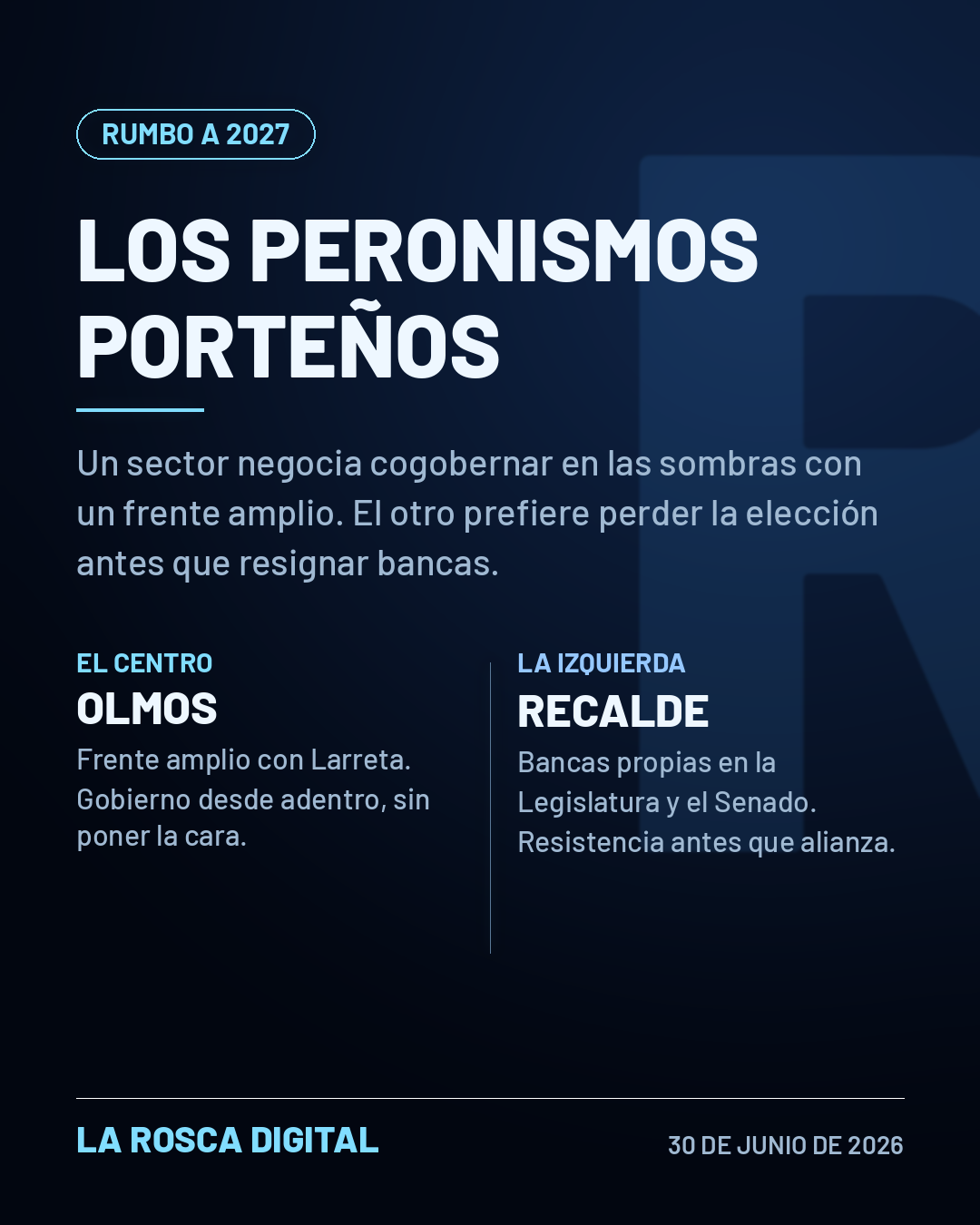 Placa de La Rosca Digital: los dos caminos del peronismo porteño rumbo a 2027, frente amplio de Olmos con Larreta y resistencia legislativa de Recalde