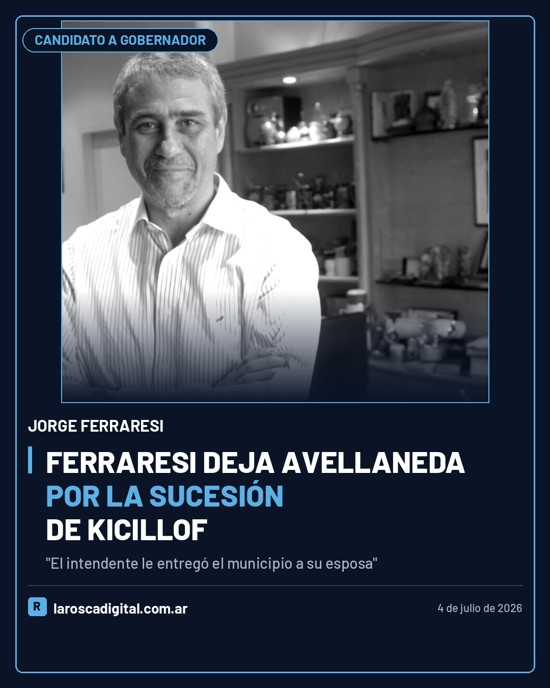 Jorge Ferraresi, intendente saliente de Avellaneda, posa en su despacho antes de lanzarse como candidato a gobernador de Buenos Aires.